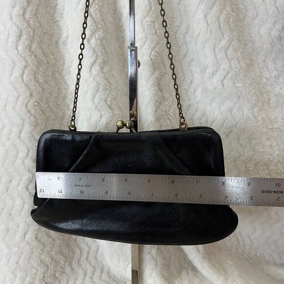 Vintage Black Leather Brass Hardware Wallet on a Chain Evening Clutch Bag - Picture 10 of 12